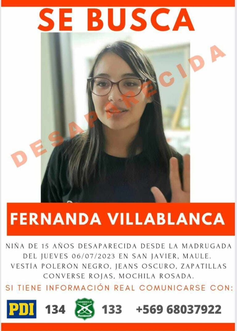 San Javier: Joven de 15 años se encuentra desaparecida desde el jueves 6 de julio