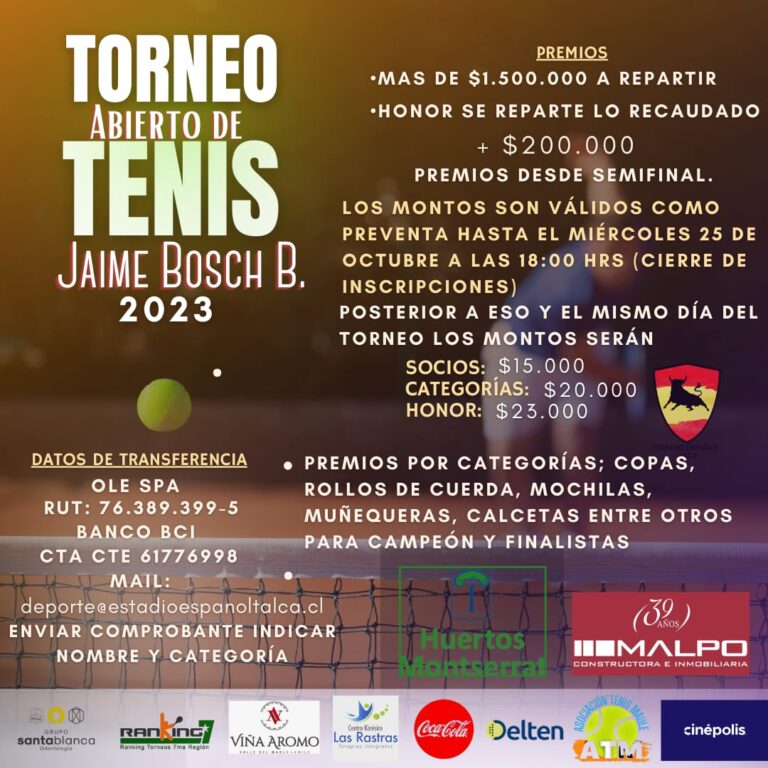 Torneo abierto de tenis se realizará desde el 27 hasta el 29 de octubre en Talca