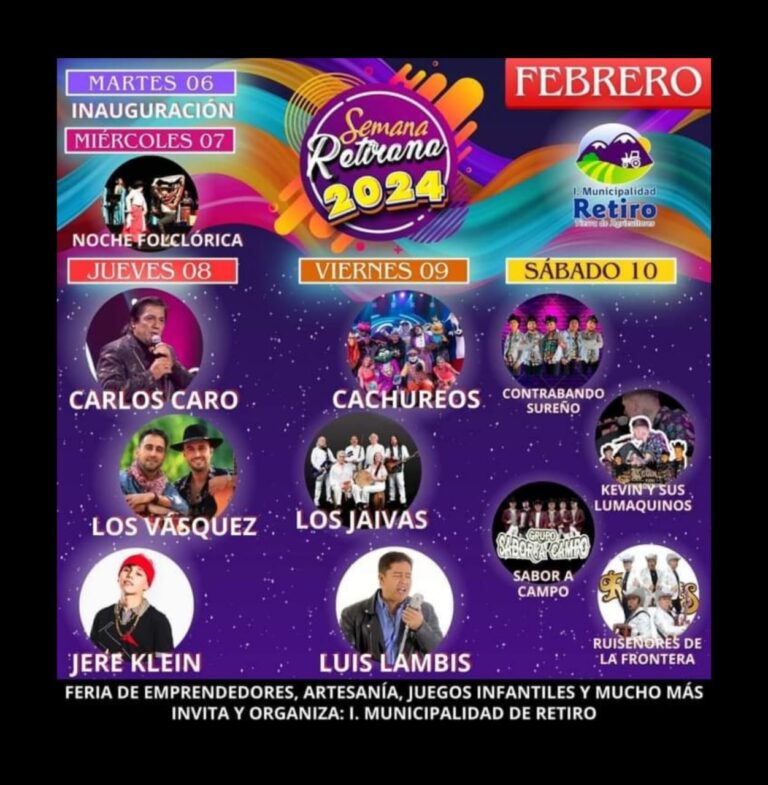 Retiro: anuncia agenda de artistas nacionales para la semana Retirana 2024