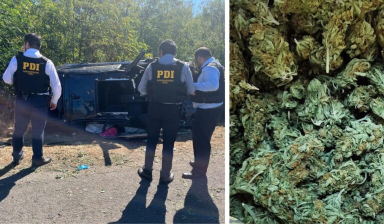Giro inesperado: Policía auxilió vehículo volcado en Ruta 5 Sur y encontró drogas