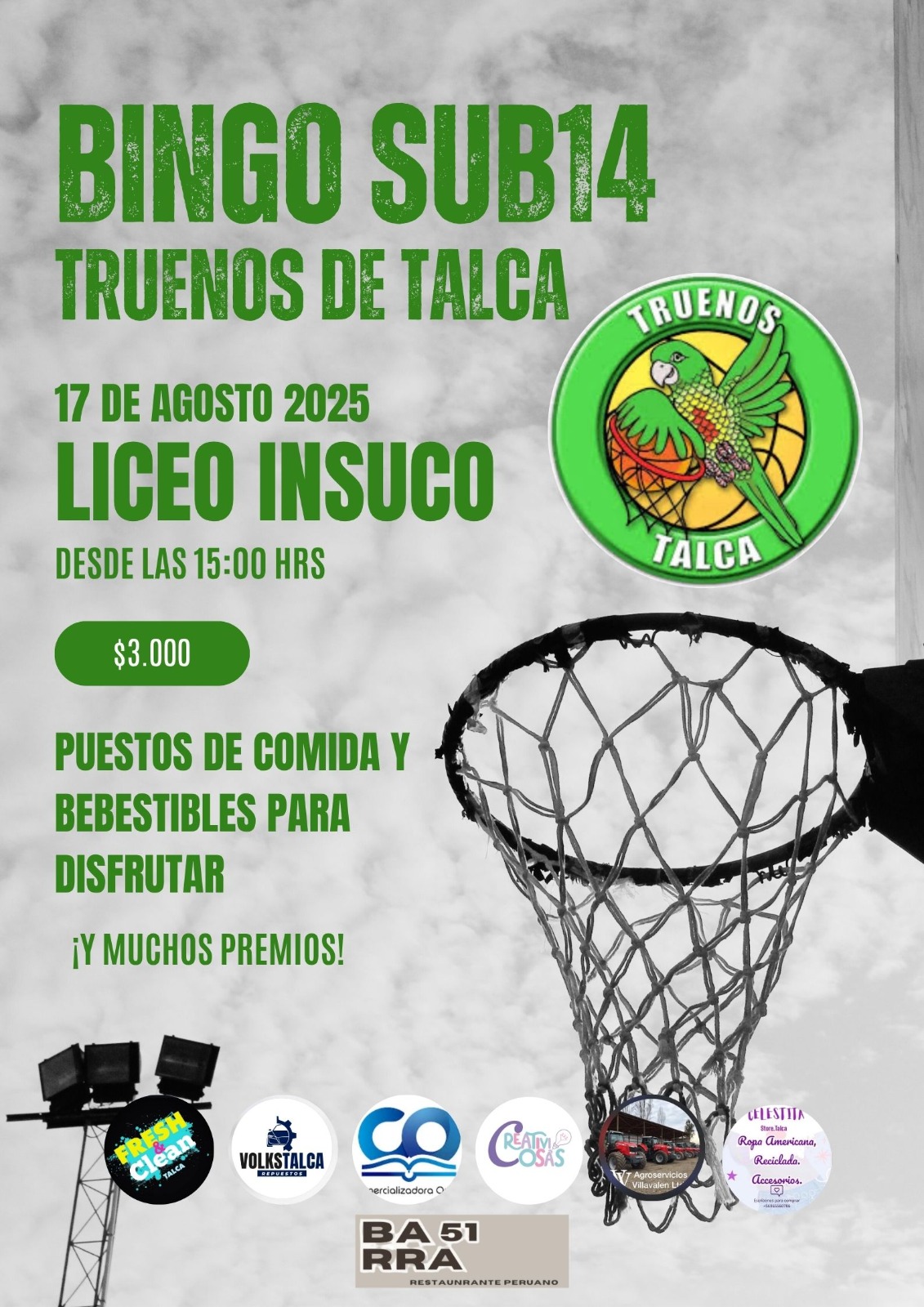 Bingo solidario en Talca para financiar viaje de equipo de básquetbol sub 14